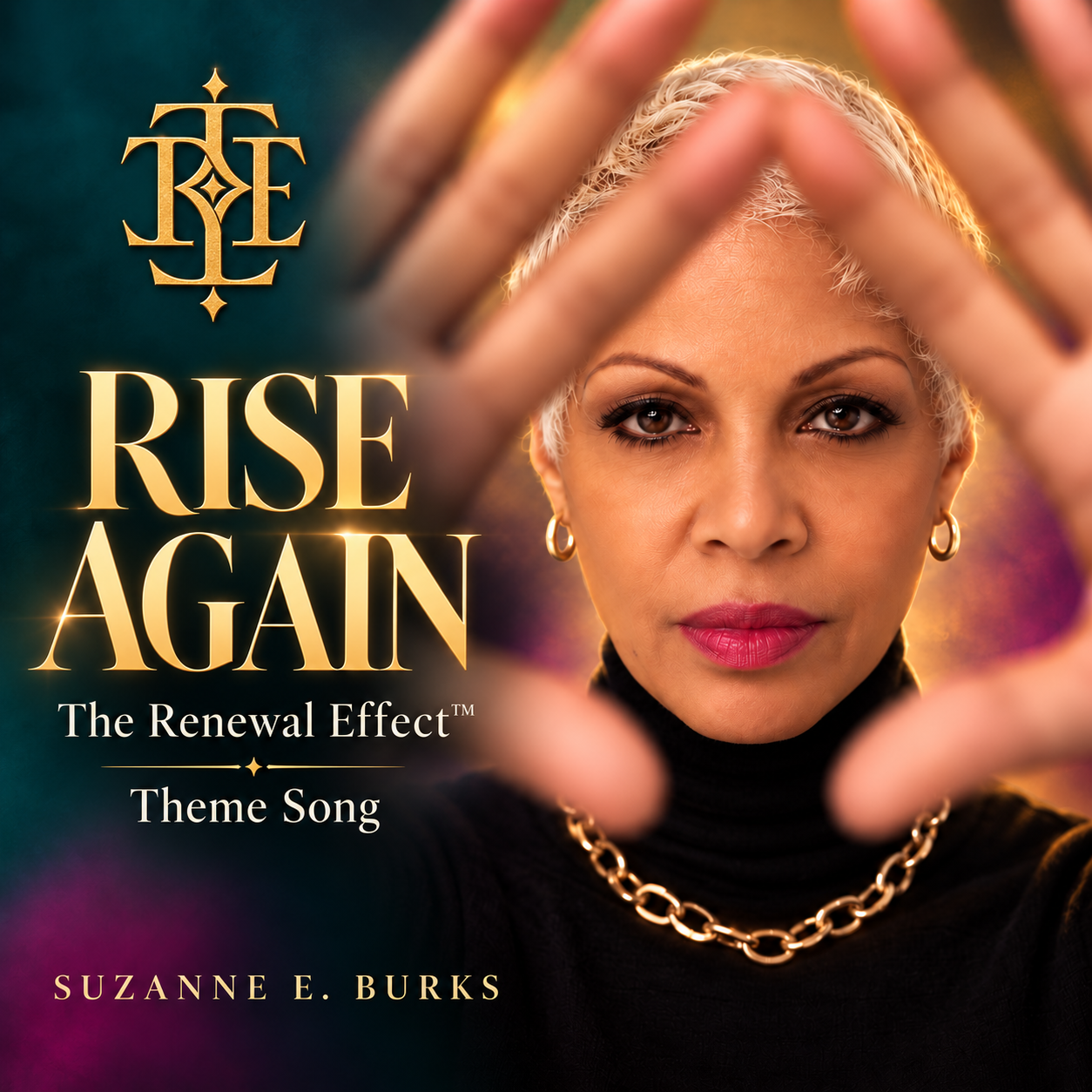 Rise Again official cover artwork featuring Suzanne E. Burks and the gold TRE monogram.